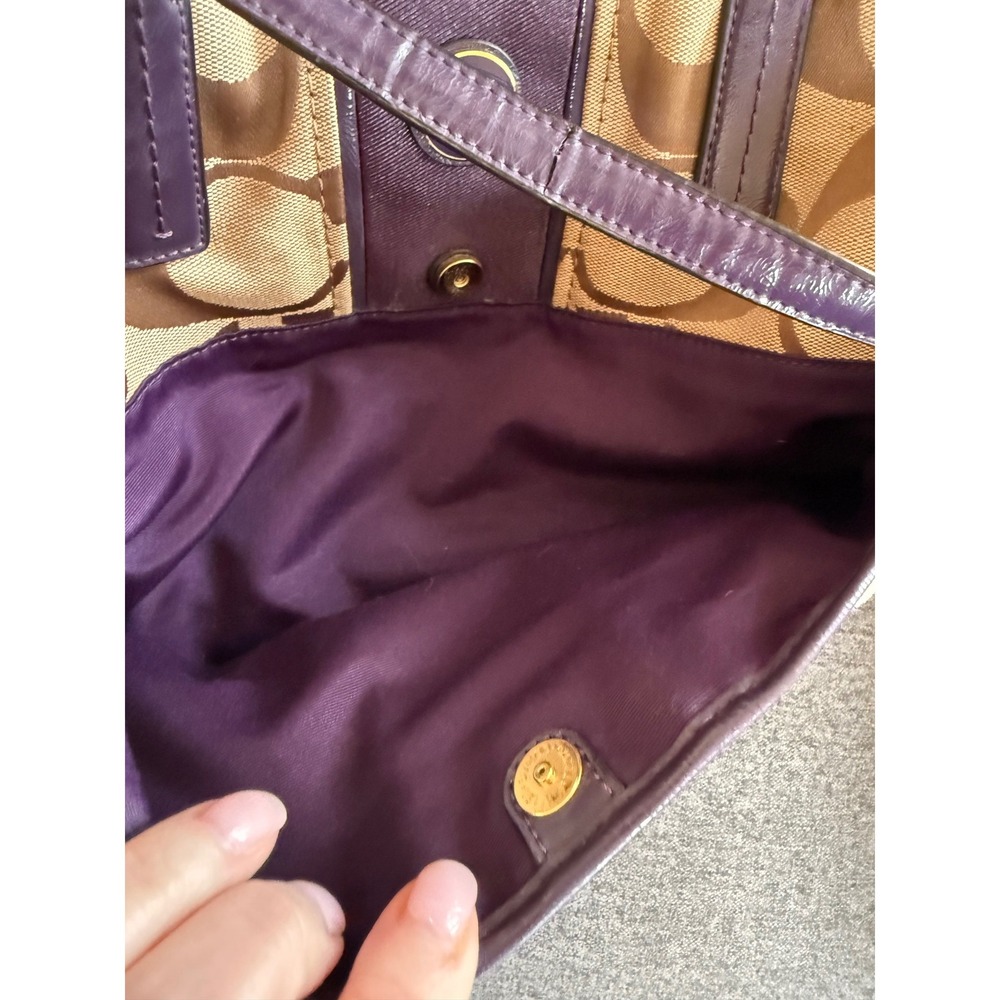 Coach Signature Khaki jaquard  Purple Canvas Tote Bag & Wallet Set F25771  READ - Picture 12 of 16